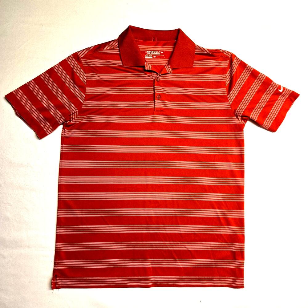 Nike Dri-FIT Short Sleeve Polo Shirt Red & White Stripe Medium Retail $65